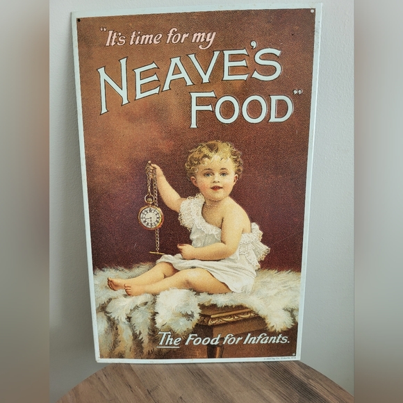 NEAVE'S FOOD for Infants Vintage Embossed Meta Sign by AAA Sign Co Coitsville OH - Picture 2 of 3